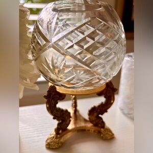 Vintage Barski Crystal rose bowl / votive candleholder Antique Gold plated Stand